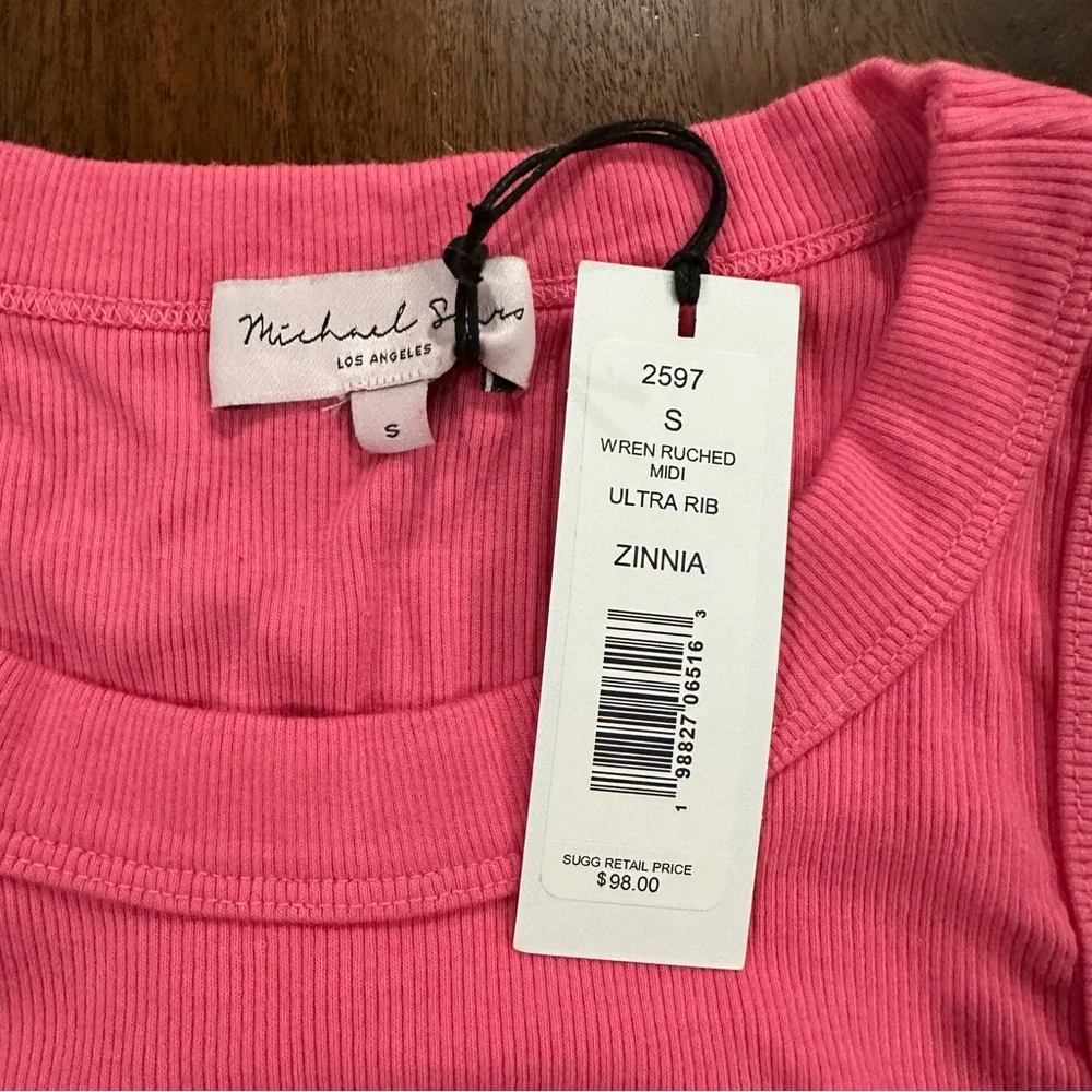 New! Michael Stars Wren Ruched Midi Dress Ribbed Knit Bodycon Womens Size Small - Picture 4 of 7